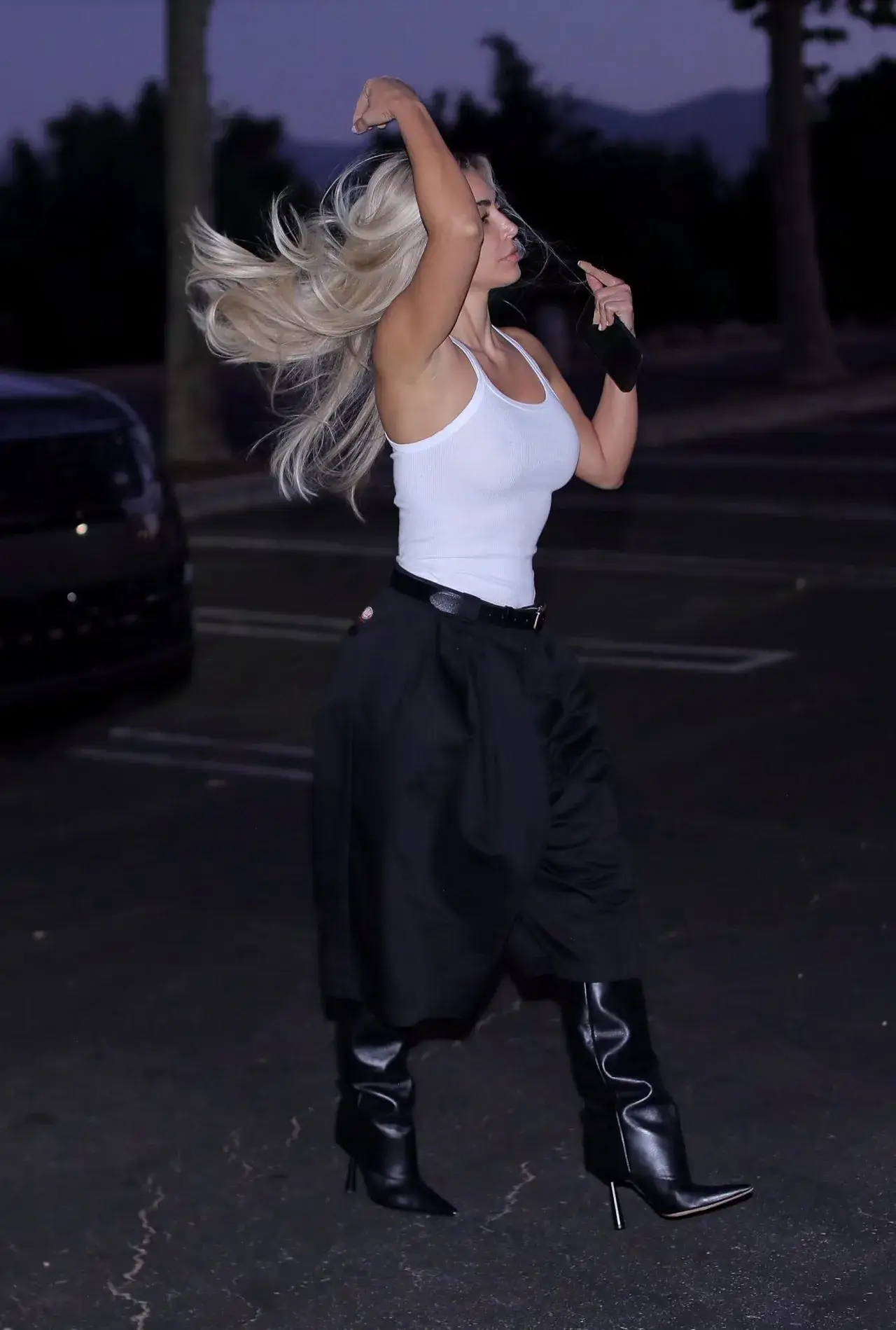 Kim Kardashian Wears Fashionable White Top Black Pant in Los Angeles